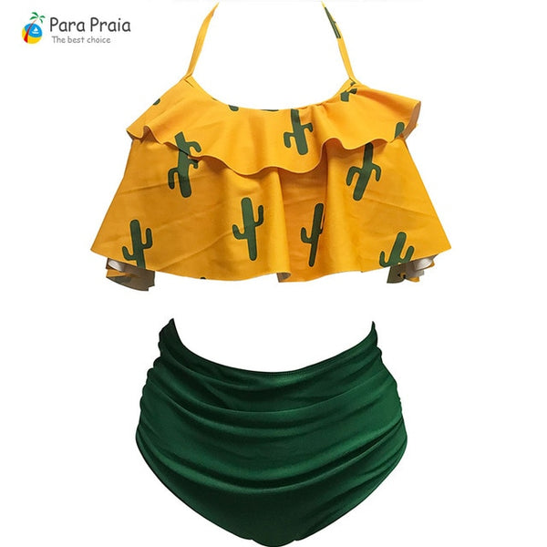 2019 Palm Tree Push up Bikini Set Women Helter Ruffle Swimwear Sexy Off Shoulder High Waist Swimsuit Women Beach Bathing Suit