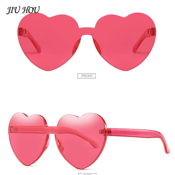 Candy Color Transparent Shades Sunglasses Europe Fashion Peach Heart Frameless PC Beach Travel Sunglasses for Women