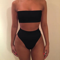 High Waist Swimsuit 2019 Sexy Bikini Women Brazilian Pad Swimwear Push Up Bandeau Top Plus Size Bottom Bikini Set Bathing Suits