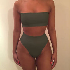 High Waist Swimsuit 2019 Sexy Bikini Women Brazilian Pad Swimwear Push Up Bandeau Top Plus Size Bottom Bikini Set Bathing Suits