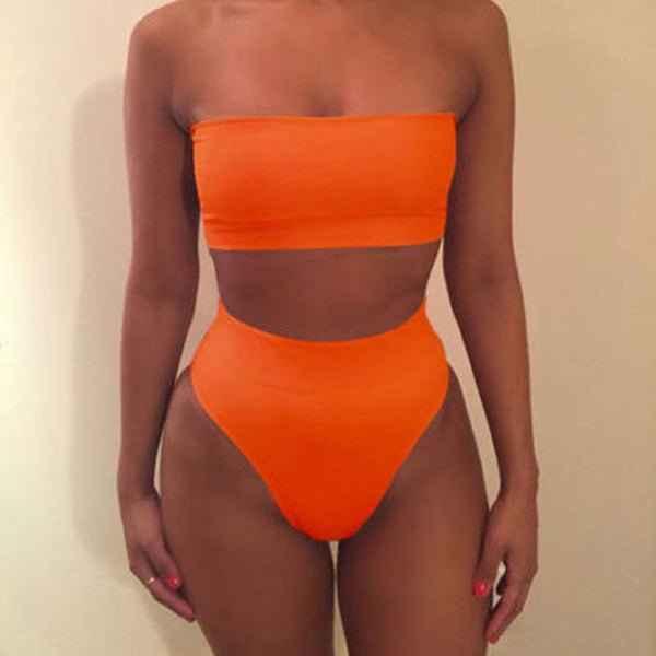 High Waist Swimsuit 2019 Sexy Bikini Women Brazilian Pad Swimwear Push Up Bandeau Top Plus Size Bottom Bikini Set Bathing Suits