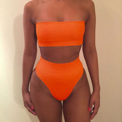 High Waist Swimsuit 2019 Sexy Bikini Women Brazilian Pad Swimwear Push Up Bandeau Top Plus Size Bottom Bikini Set Bathing Suits