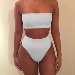 High Waist Swimsuit 2019 Sexy Bikini Women Brazilian Pad Swimwear Push Up Bandeau Top Plus Size Bottom Bikini Set Bathing Suits