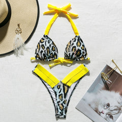 Leopard brazilian bikini 2019 Push up thong swimsuit female Halter high cut neon swimwear women bathing suit Micro sexy bikini