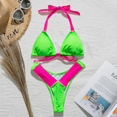 Leopard brazilian bikini 2019 Push up thong swimsuit female Halter high cut neon swimwear women bathing suit Micro sexy bikini