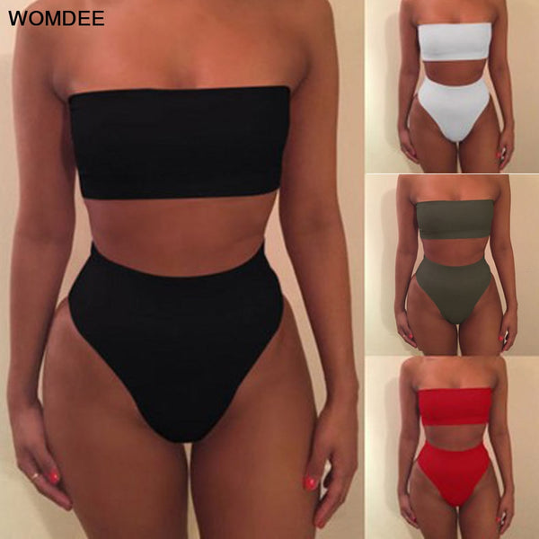 High Waist Swimsuit 2019 Sexy Bikini Women Brazilian Swimwear Push Up Bandeau Top Plus Size Bottom Bikini Set Bathing Suits