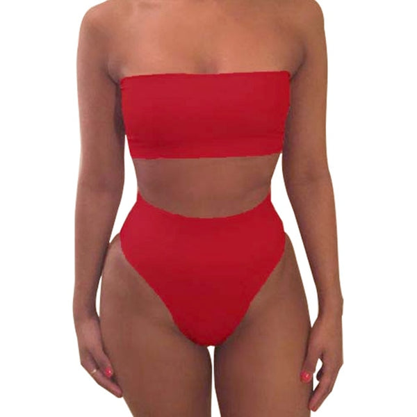 High Waist Swimsuit 2019 Sexy Bikini Women Brazilian Swimwear Push Up Bandeau Top Plus Size Bottom Bikini Set Bathing Suits