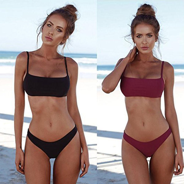 2019 New Summer Women Solid Bikini Set Push-up UnPadded Bra Swimsuit Swimwear Triangle Bather Suit Swimming Suit biquini