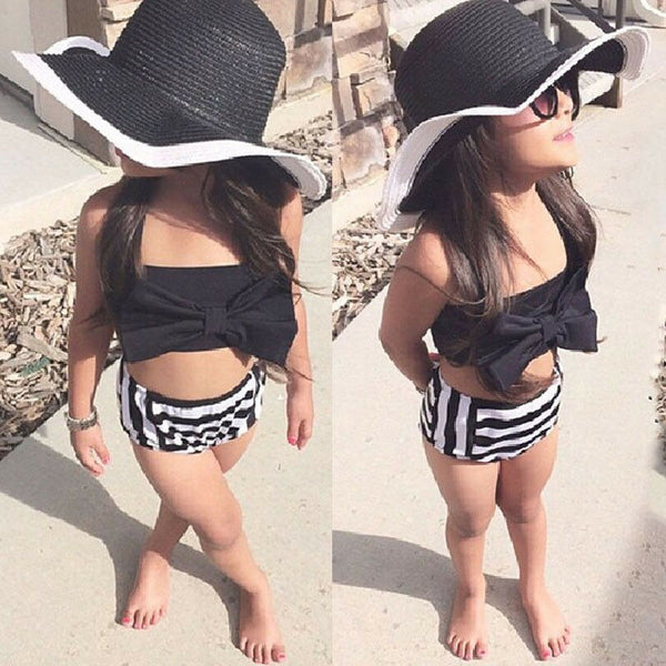 2pcs New Children Girl Swimwear Stripped Swimwear Baby Kid Bikini Infantil Bathing Suit Bikini Girl 2019 New Summer Bathing Suit