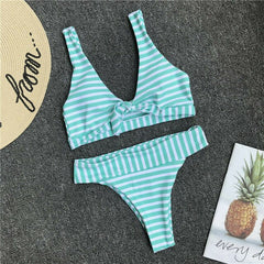 Women Sexy Bikini Bow Knot Push Up Bra Top High Waist Swimsuit Beachwear Bikinis Sets Ladies Strip High Waist Biquini Swimwear