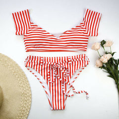 Women's Swimwear Bathing Suit Triangle Bikini Swimsuit Bandage Push-up Beachwear Ladies Strip High Waist maillot de bain femme