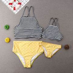 Family Mother Girl Kids Stripe Matching Swimsuit Swimwear Bikini Bathing Suit Stripped Summer Hot Fermale Mid Waist Monokini