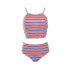 Sexy Printed High Waist Swimsuit 2019 Bikini Push Up Swimwear Women Padded High Neck Biquini Bathing Suit Stripped Beach Wear