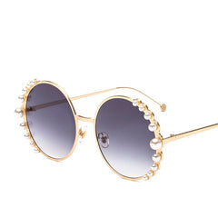 big pearls Women Round sunglasses Fashion Female sun glasses Golden metal frames Vintage brand style Alloy beach eyewear N203