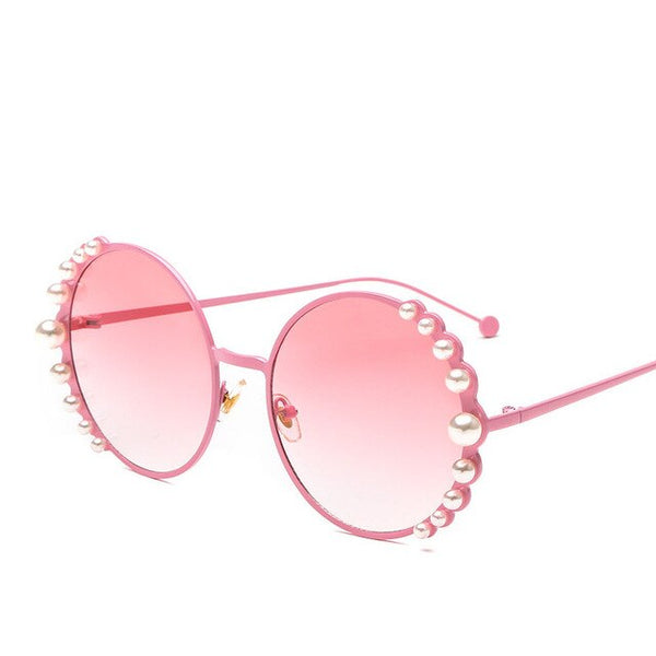 big pearls Women Round sunglasses Fashion Female sun glasses Golden metal frames Vintage brand style Alloy beach eyewear N203