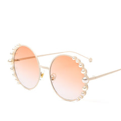 big pearls Women Round sunglasses Fashion Female sun glasses Golden metal frames Vintage brand style Alloy beach eyewear N203