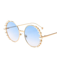 big pearls Women Round sunglasses Fashion Female sun glasses Golden metal frames Vintage brand style Alloy beach eyewear N203