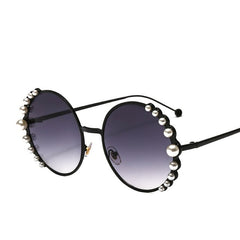 big pearls Women Round sunglasses Fashion Female sun glasses Golden metal frames Vintage brand style Alloy beach eyewear N203