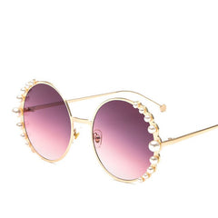 big pearls Women Round sunglasses Fashion Female sun glasses Golden metal frames Vintage brand style Alloy beach eyewear N203