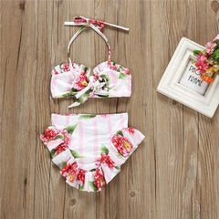 Free Shipping Fashion Casual Slim Print 2Pcs Toddler Baby Girl Swimwear Floral Bikini Dress Outfit Beach Bathing Clothes