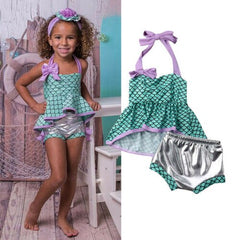 Newborn Kid Baby Girls Cute Sling Fish Scale Skirt Two-piece Bikini Set Swimwear Swimsuit Bathing Suit