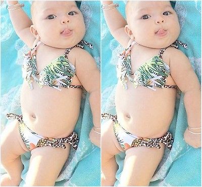 Newborn Infant Baby Girls Bra Bikini Set Swimsuit Swimwear Leopard tops Bottoms Sets Summer Beach Suit Clothes Beachwear