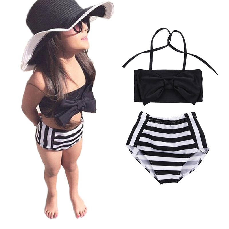 Cute Baby Kids Girl Bikini Set Bow Tie Strip Strap Swimwear Striped Swimming Bathing Suit Swimsuit 2017 New Biquini