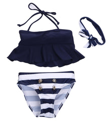 Baby Girl Swimsuits 3PCS Bikini Set+Headband Striped Hot Sale Infant Baby Girl Swimwear