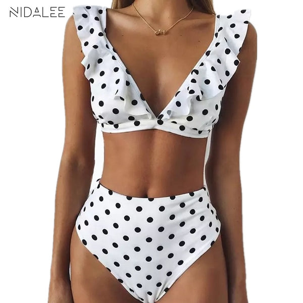 NIDALEE Sexy High Waist Bikini Women Swimwear Push Up Swimsuit Bathing Suit Bikini Set Dot Lace Biquinis Beach Wear Female