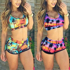 Sexy Swimsuit Women's Crop Top High Waist Shorts Floral Bikini Beach Swimwear Beachwear NOdis