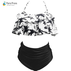 2019 Palm Tree Push up Bikini Set Women Helter Ruffle Swimwear Sexy Off Shoulder High Waist Swimsuit Women Beach Bathing Suit