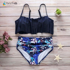 2019 Palm Tree Push up Bikini Set Women Helter Ruffle Swimwear Sexy Off Shoulder High Waist Swimsuit Women Beach Bathing Suit