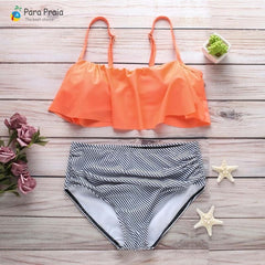 2019 Palm Tree Push up Bikini Set Women Helter Ruffle Swimwear Sexy Off Shoulder High Waist Swimsuit Women Beach Bathing Suit