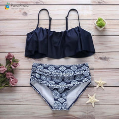 2019 Palm Tree Push up Bikini Set Women Helter Ruffle Swimwear Sexy Off Shoulder High Waist Swimsuit Women Beach Bathing Suit