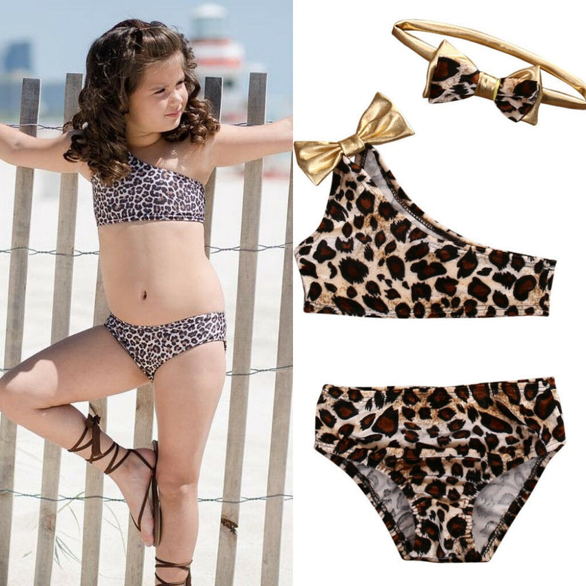 Baby Girls Swimsuits 2019 Hot Leopard 3pcs Summer Kids Baby Girl Leopard Bow Bikini Set Swimwear Swimsuit Bathing Suit