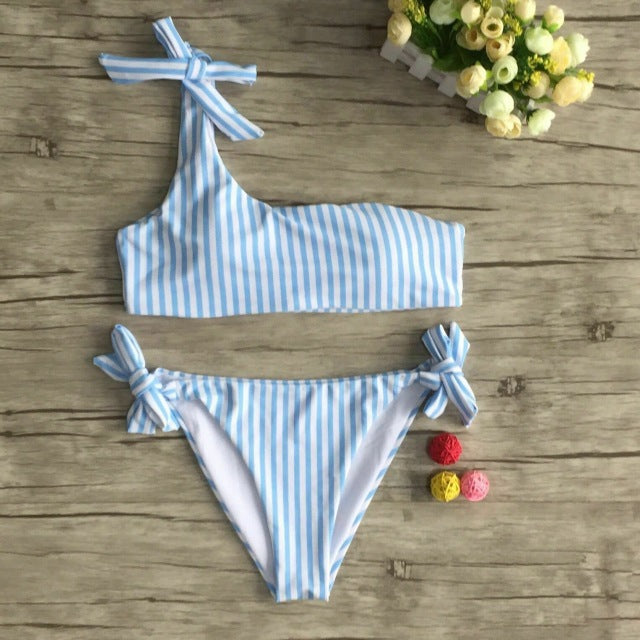 2019 New 2pcs Women Summer Swimwear Swimsuit Bikini Set Push-up Padded Stripe Beachwear Swimsuit Bathing Suit