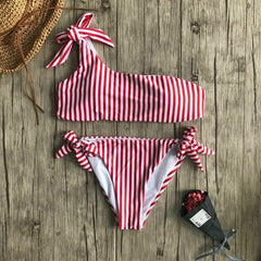 2019 New 2pcs Women Summer Swimwear Swimsuit Bikini Set Push-up Padded Stripe Beachwear Swimsuit Bathing Suit