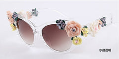 Flower Sunglasses Women Cat Eye Fashion Sun Glasses UV400 Female Summer Beach Roses Eyewear Oculos