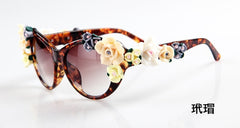 Flower Sunglasses Women Cat Eye Fashion Sun Glasses UV400 Female Summer Beach Roses Eyewear Oculos