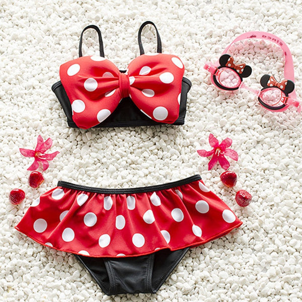 2019 Summer Baby Girl Kids Red Bow Bathing Suit Dot Swimwear Bikini Set Tankini Swimsuit