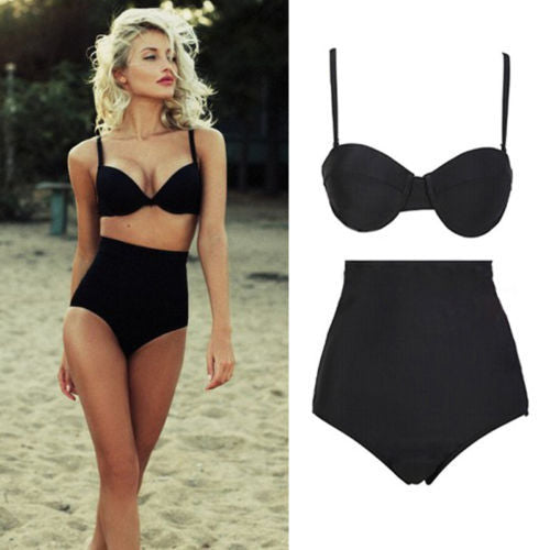 2019 hirigin New Summer Sexy Women's Bikini Set Bandeau Push-Up Bra Black Solid Swimsuit Beachwear Swimwear Bathing Suits