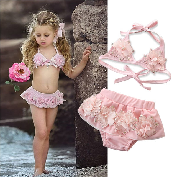 2019 Summer Infant Kid Baby Girl Floral Bandage Tankini Swimwear Swimsuit Bikini Bathing Beachwear