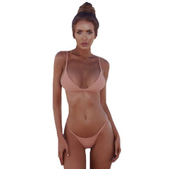 2019 New Summer Women Solid Bikini Set Push-up UnPadded Bra Swimsuit Swimwear Triangle Bather Suit Swimming Suit biquini