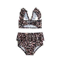 New Kids Girls High Waist Leopard Swimming Bikini Set Mini Baby Ruffle Swimming Costume Swimwear Swimsuit Beachwear