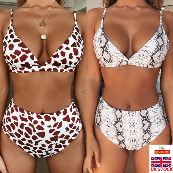 Women Bandage Bikini 2pcs Set Push-up Animal Print Leopard High Waist Beach Swimsuit bandeau Padded Bra  Bathing Suit Swimwear