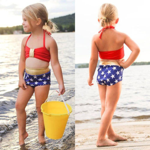 Toddler Baby Girls Stars Print Swimsuit Cute Swimwear Swimming Bikini Set Costume Bathing Suit