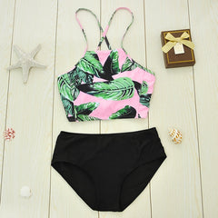 2018 New High Neck Bikinis Women Swimwear High Waist Swimsuit Retro Print Floral Crop Top Halter Bikini Set Bating Suit