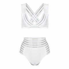 hollow out sexy swimsuit high waisted bikini 2019 solid strip bathing suit women summer swimwear female bandage swimming suit