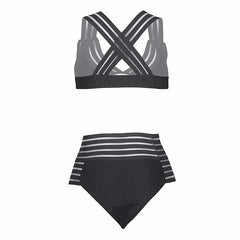 hollow out sexy swimsuit high waisted bikini 2019 solid strip bathing suit women summer swimwear female bandage swimming suit